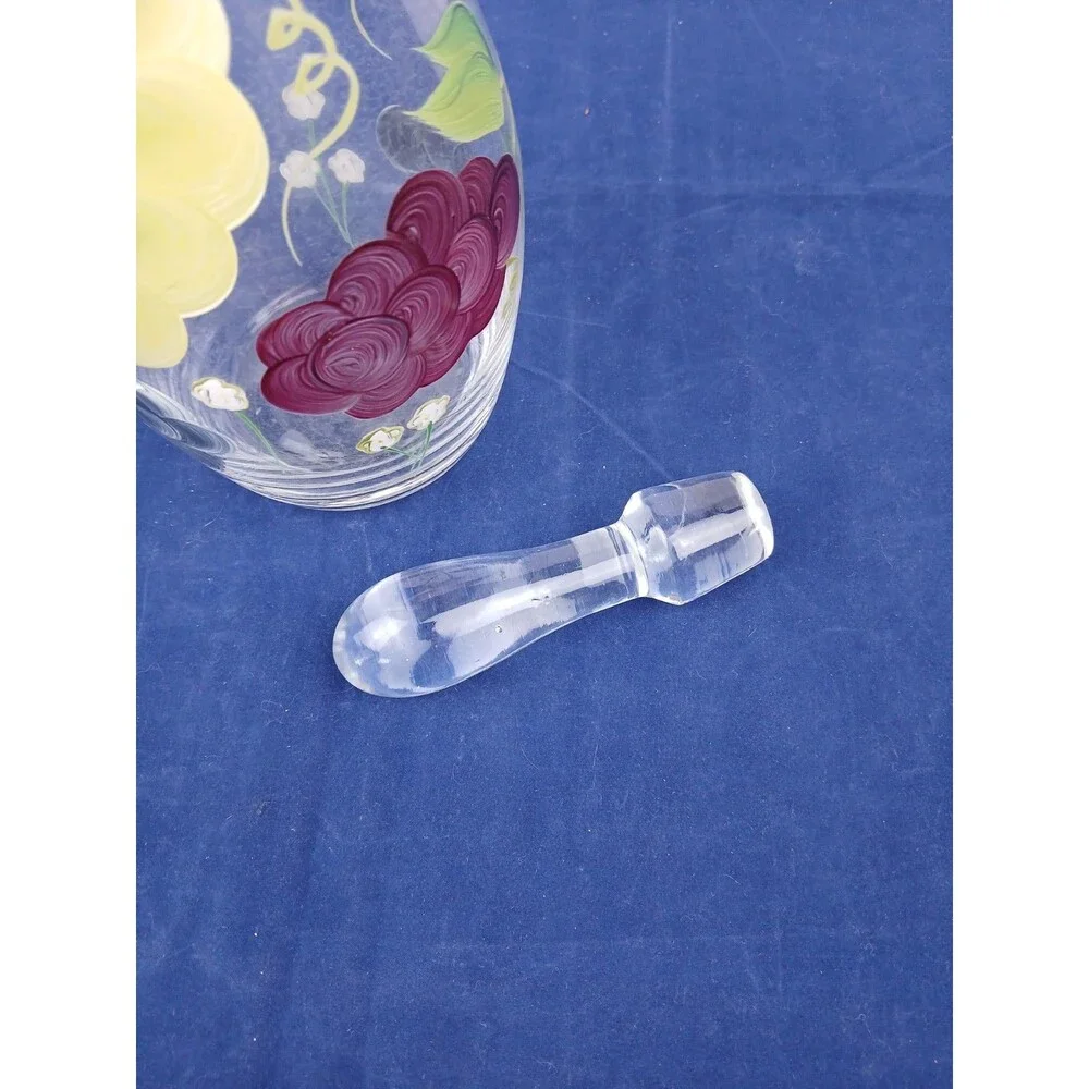Vintage Hand Painted Glass Wine Decanter Floral Abstract Barware